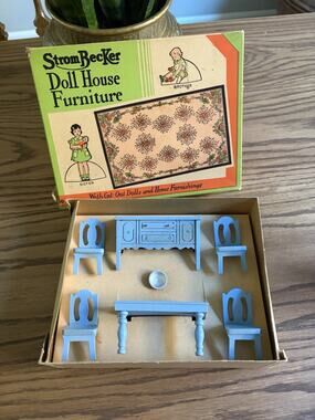 Vintage 1935 Strom Becker Doll House Furniture Living Room Dining With Cutouts